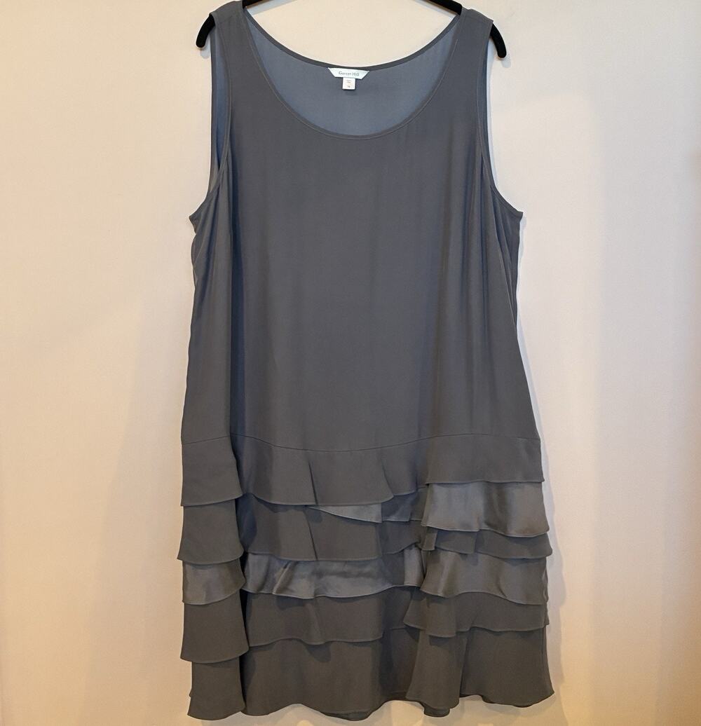 Garnet Hill Silk Sleeveless Ruffle Hem Tiered Dress Pewter Size 18